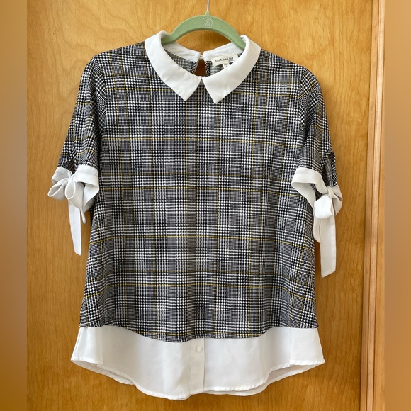 Faith and Joy Tops - Faith and Joy by Monteau Houndstooth Plaid Shirt over Shirt look -  Size L - 21”